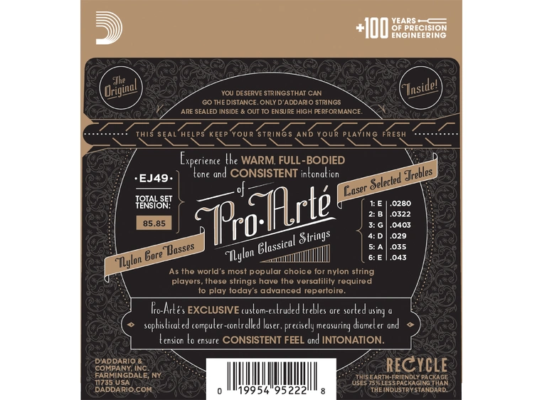D'Addario EJ49 Pro Arte Black / Silver (028-043) Normal Tension 